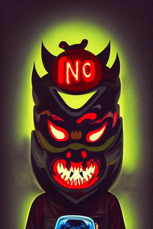 Image similar to guy wearing oni mask and bring skateboard. pop art, no duplicate image, glowing lights, ultra details, digital painting, artstation, concept art, smooth, sharp focus, illustration, intricate details, art by richard hamilton and mimmo rottela, pixels art by kirokaze and paul robertson