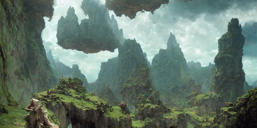 Image similar to huge cave ceiling towns, villages castles buildings bytopia planescape clouds made of green earth inverted upsidedown mountain surreal dreamlike inception artstation illustration sharp focus sunlit vista painted by ruan jia raymond swanland lawrence alma tadema zdzislaw beksinski norman rockwell tom lovell alex malveda greg staples