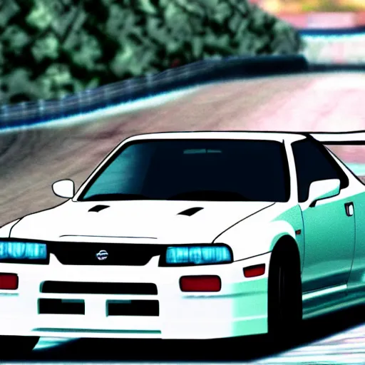 Image similar to nissan gtr r 3 5 in initial d, anime still frame