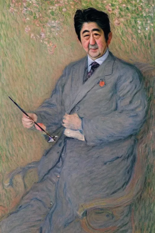 Prompt: portrait of shinzo abe painting by claude monet