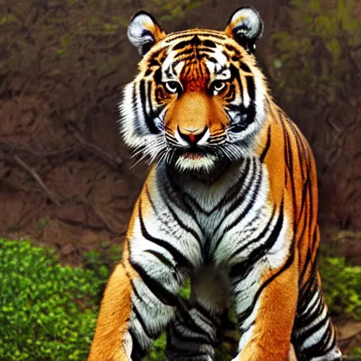 Image similar to A muscular standing tiger posing for the camera, featured on DeviantArt, FurAffinity