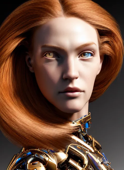 Image similar to a stunning young female cyborg profile face, by jeff koons, by pre - raphaelite brotherhood, unreal engine, glamor shot, nikon d 7 5 0, closeup, f / 2. 8, low contrast, 1 6 k, rim lighting, optical fiber, cinematic lighting, insanely detailed and intricate, hypermaximalist, elegant, ornate, hyper realistic,