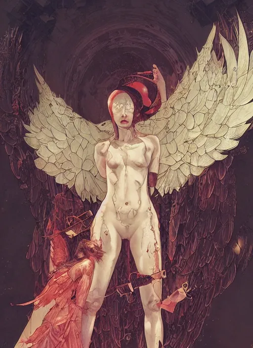 Image similar to angel, eun emerging from renaissance italy into a cyberpunk mutiversal realm by conrad roset, nicola samuri, dino valls, m. w. kaluta, jakub rebelka, rule of thirds, seductive look, beautiful