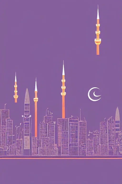 Image similar to minimalist skyline of istanbul, illustration, cyberpunk style