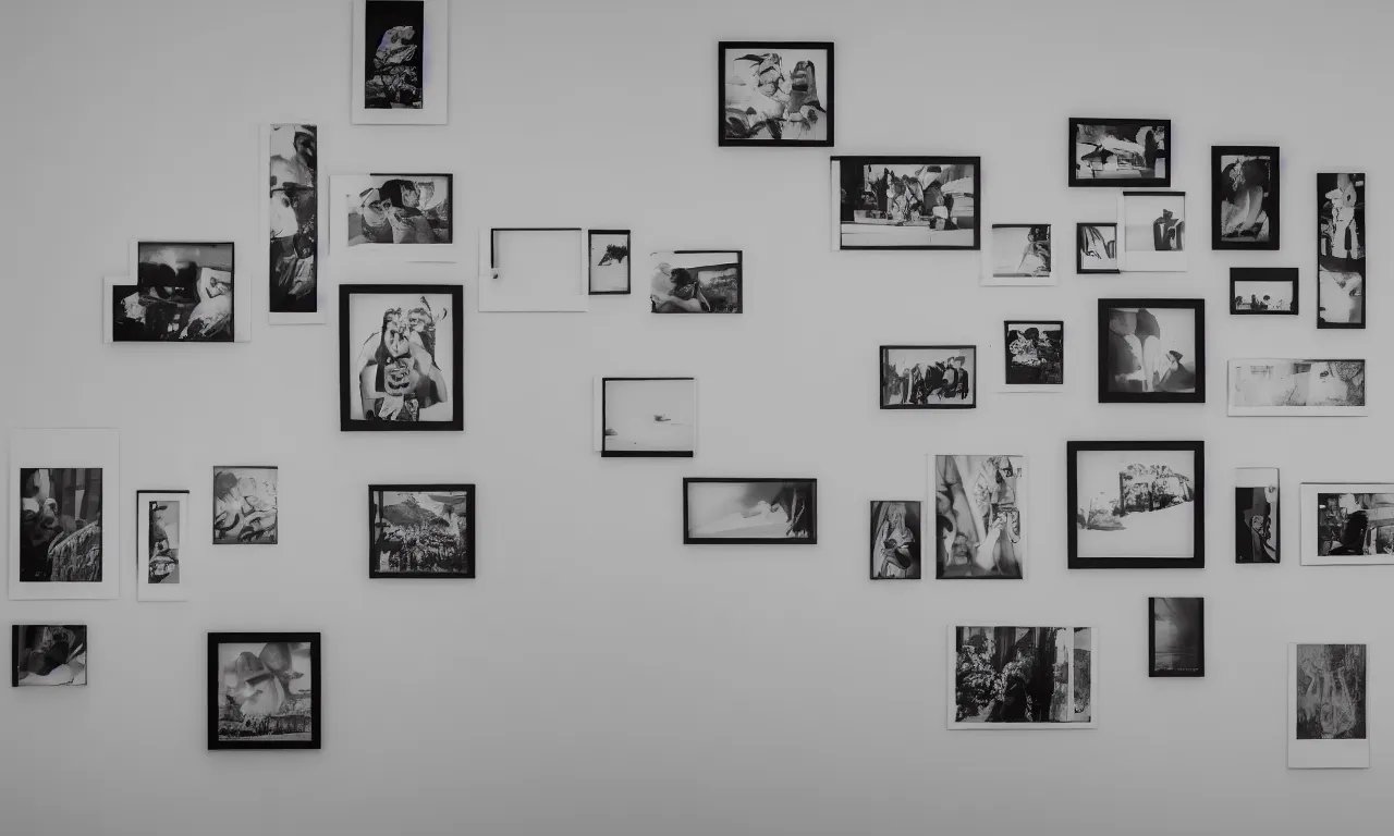 Prompt: empty photo frames on a gallery wall during the night time, beautiful volumetric lighting, smooth, sharp focus, 8K