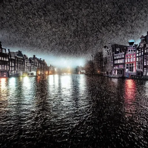 Image similar to amsterdam during a storm, very realistic, photorealistic, cinematic