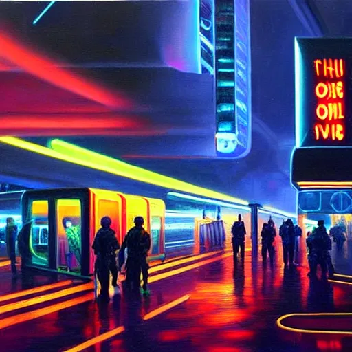 Prompt: world war in the year of 2 0 7 0!!!!!!!!!!, ( ( futuristic technologies, neon lights ) ), oil painting, highly detailed