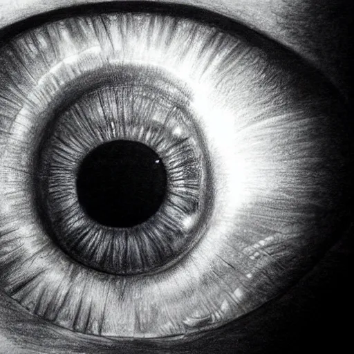 Image similar to ultra detailed ultra realistic pencil drawing of a human eye looking in a mirror