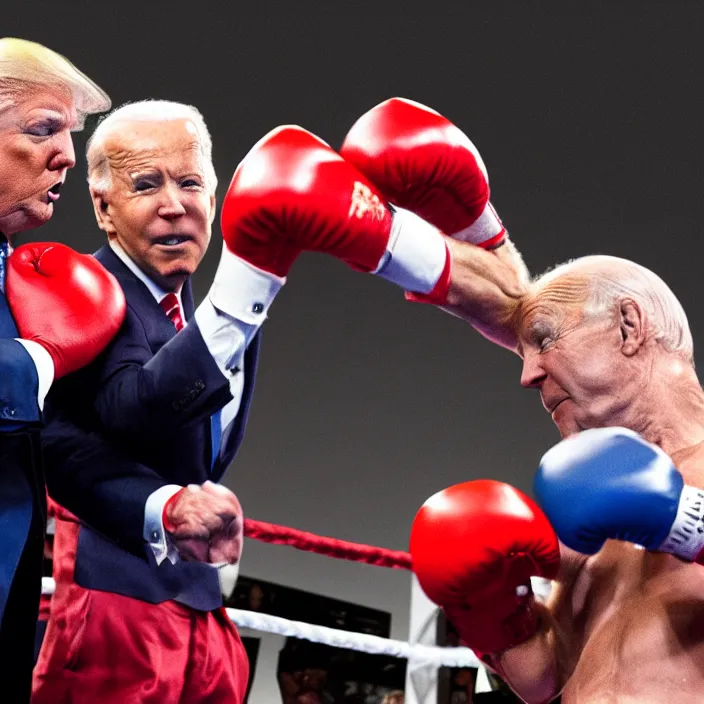 Image similar to donald trump and joe biden boxing match, high quality photo