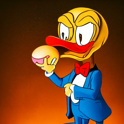 Image similar to An extremely psychedelic portrait of Scrooge McDuck from DuckTales holding egg, surreal, LSD, face, detailed, intricate, elegant, lithe, highly detailed, digital painting, artstation, concept art, smooth, sharp focus, illustration