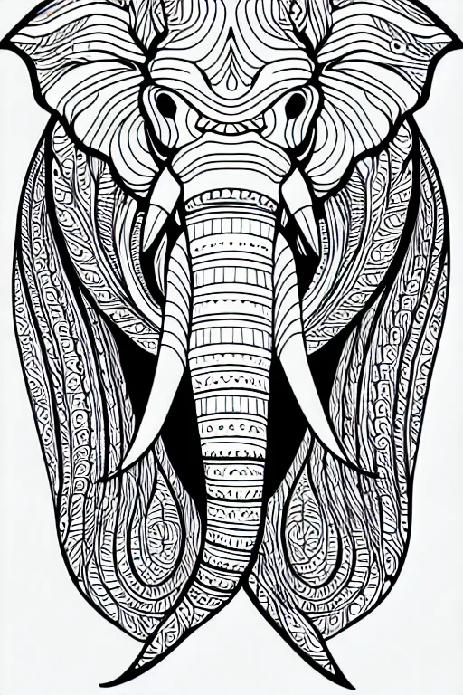 Image similar to elephant ornaments fractal ink drawing line art colouring page vector