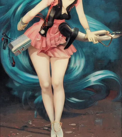 Prompt: Hatsune miku by Enoch Bolles, Gil Elvgren