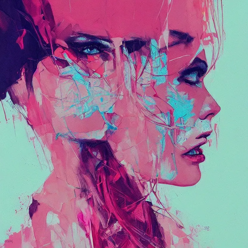 Image similar to close up portrait painting of a female dressed in nineties street styling, concept art, intricate details, highly detailed, aesthetically pleasing pastel colors, art by conrad roset