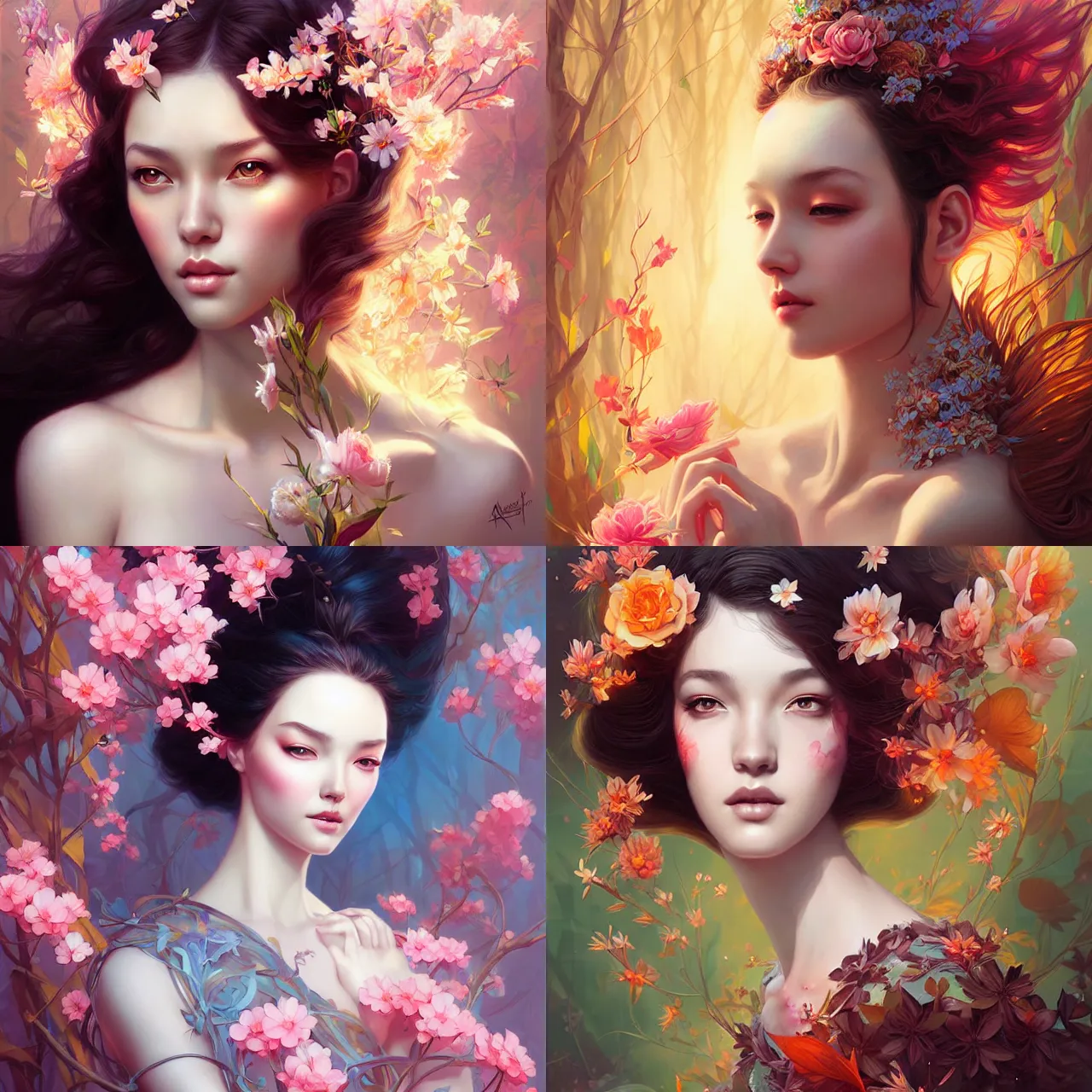 Prompt: spring princess, digital art by artgerm and karol bak, portrait by android jones and atey ghailan