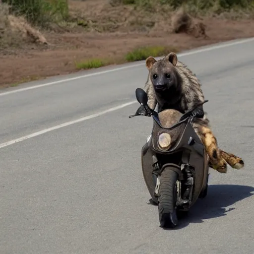 Prompt: a hyena riding a motorcycle