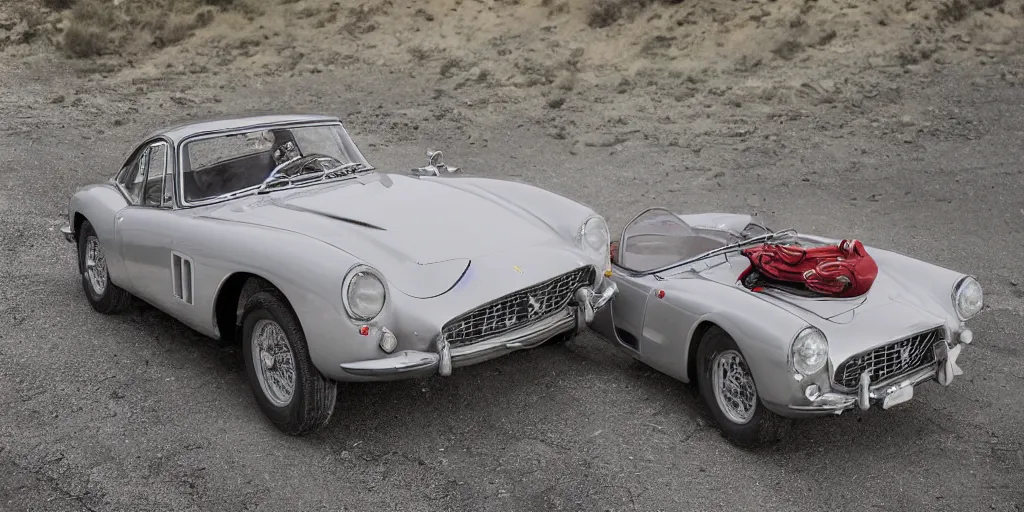 Image similar to photograph, 1958 FERRARI 250 GT, by Peter Singhof, press release, cinematic, PCH, california coast, 8k, depth of field, bokeh.