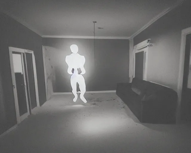 Prompt: transparent horror spirit attacks in living room lights out interior photos shot on iphone, dynamic pose, full body shot, sharp focus, grainy, corpse, paranormal flashlight, deep night,,