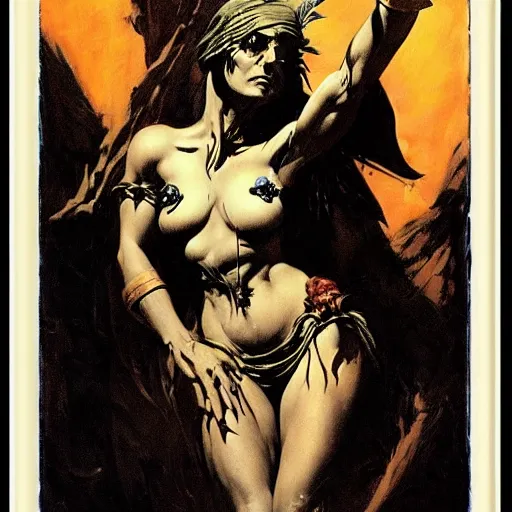 Prompt: Sorceress by Frank Frazetta,chiaroscuro