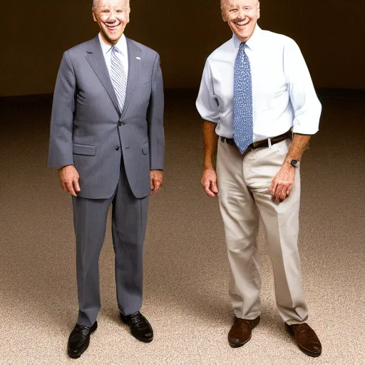 Image similar to A portrait photo of joe biden teams up with a teenage joe biden, perfect faces, 50 mm, award winning photography