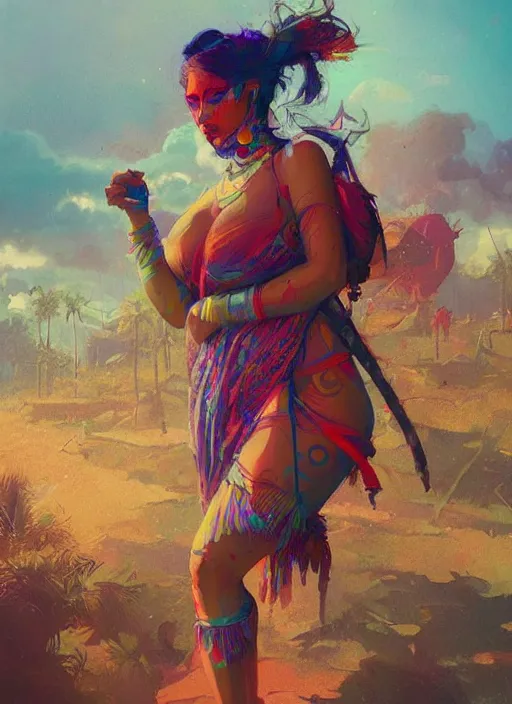 Image similar to hyper realistic photography of festival warrior curvy goa girl saturated colors, cinematic, greg rutkowski, juan gimenez