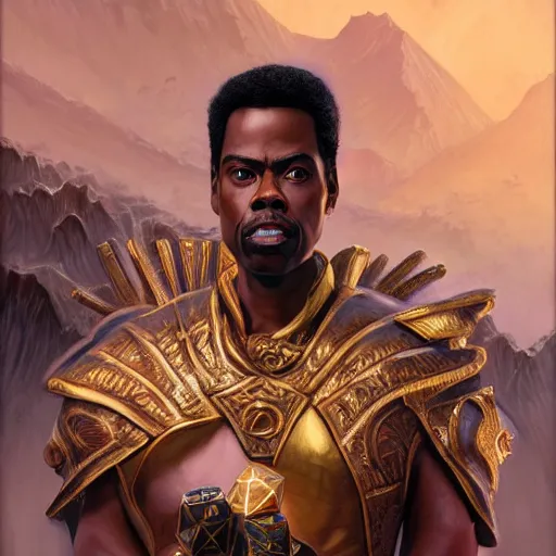 Image similar to chris rock as teferi, in the style of magic the gathering, glacier landscape, d & d, fantasy, intricate, elegant, highly detailed, digital painting, artstation, concept art, matte, sharp focus, illustration, art by artgerm and greg rutkowski and alphonse mucha