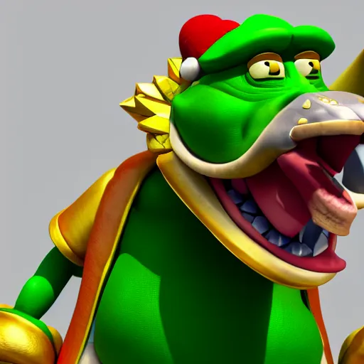 Image similar to king k rool reacting to bitcoin prices falling, 3d render, artstation