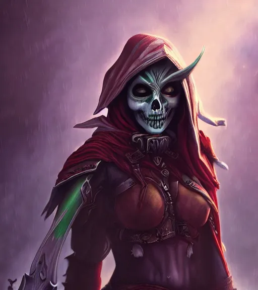 Prompt: sylvanas windrunner, cinematic flavor, rich decaying colors!, digital painting, skull liminal void background, a real picture taken by Daniel Dos Santos