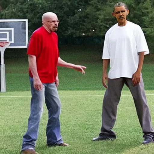 Image similar to walter white and obama playing basketball together