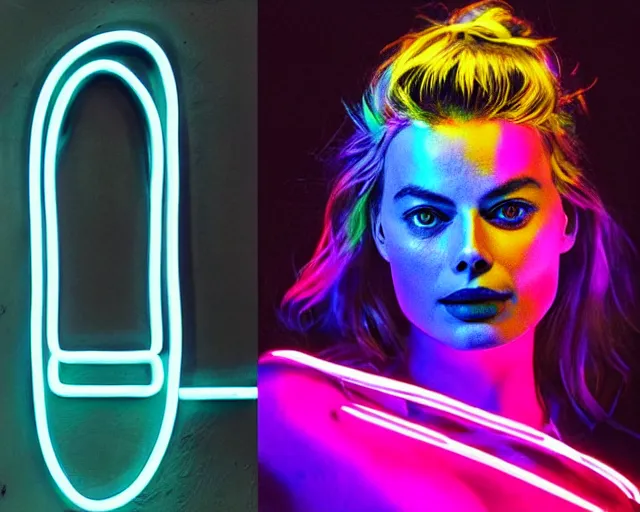 Prompt: margot robbie as neon light art, hyper detailed, award winning