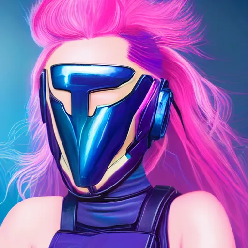 Image similar to a stunning upper body portrait of a beautiful young woman wearing futuristic navy blue and teal battle bodyarmor and pauldrons and ombre purple and pink hairstyle with hair blowing in the wind, by marvel comics, outrun, vaporware, highly detailed, fine detail, intricate, digital art, trending on artstation