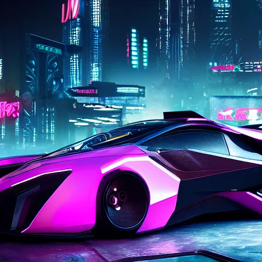 Image similar to Cyberpunk 2077 super car, cinematic lighting, 8k, high resolution, hyper-detailed ,beautiful, artstation