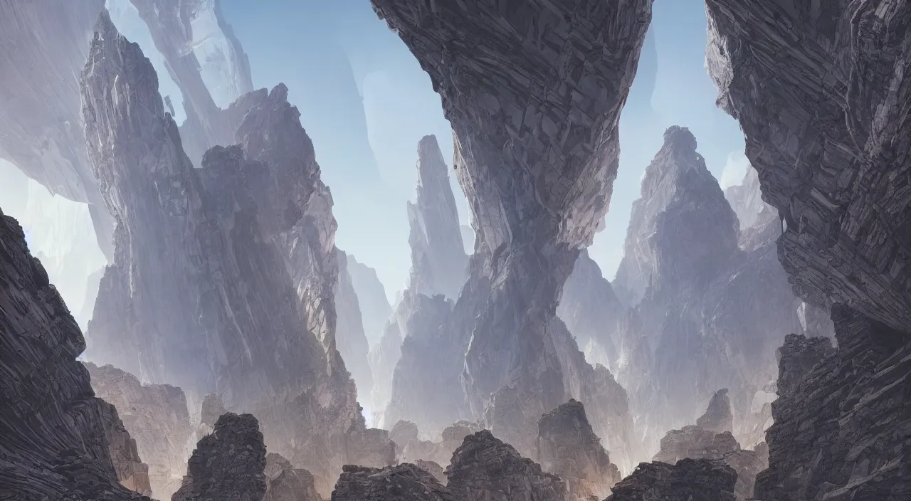 Image similar to ancient geological megastructural pyramid in canyon, tectonic parametrics by syd mead, photorealistic, zaha hadid, god rays, volumetric lighting, detailed, extremely intricate, raytrace, octane, light fog, neon, bladerunner