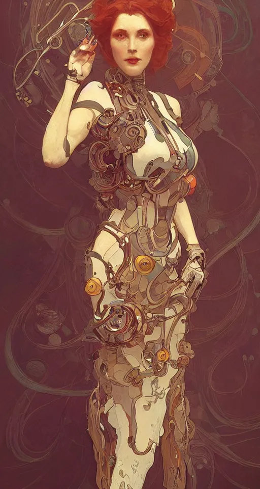 Prompt: beauty art nouveau woman, rusty robotic, trending on artstation, by WLOP,Artgerm,Greg Rutkowski,Alphonse Mucha