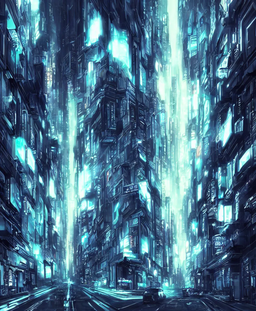 Image similar to warp speed concept art blade runner matte painting tron neon alleyway cityscape night human figure