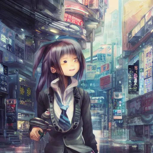 Image similar to dynamic composition, motion, ultra-detailed, incredibly detailed, a lot of details, amazing fine details and brush strokes, colorful and grayish palette, smooth, HD semirealistic anime CG concept art digital painting, watercolor oil painting of Clean and detailed post-cyberpunk sci-fi close-up schoolgirl in asian city in style of cytus and deemo, blue flame, relaxing, calm and mysterious vibes,, by a Chinese artist at ArtStation, by Huang Guangjian, Fenghua Zhong, Ruan Jia, Xin Jin and Wei Chang. Realistic artwork of a Chinese videogame, gradients, gentle an harmonic grayish colors. set in half-life 2, Matrix, GITS, Blade Runner, Neotokyo Source, Syndicate(2012), dynamic composition, beautiful with eerie vibes, very inspirational, very stylish, with gradients, surrealistic, dystopia, postapocalyptic vibes, depth of field, mist, rich cinematic atmosphere, perfect digital art, mystical journey in strange world