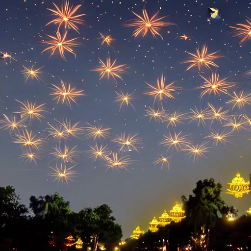 Prompt: diwali nightsky in year 2 1 0 0