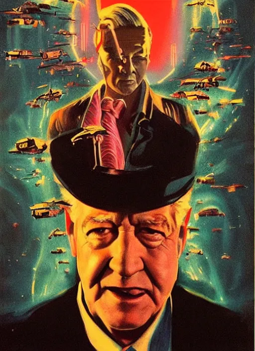 Prompt: a movie poster with david lynch, poster art by drew struzan, featured on reddit, retrofuturism, movie poster, reimagined by industrial light and magic, poster art