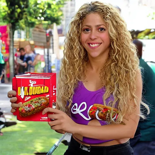 Image similar to Shakira selling street hot dogs