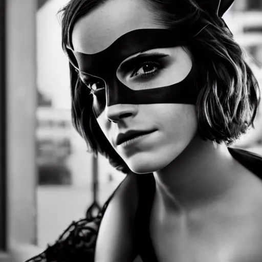 Prompt: Emma Watson as Catwoman, XF IQ4, 50mm, f/1.4, ISO 200, 1/160s, natural light, Adobe Lightroom, photolab, Affinity Photo, PhotoDirector 365