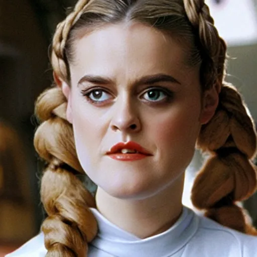 Prompt: hyperrealistic alicia silverstone as princess leia