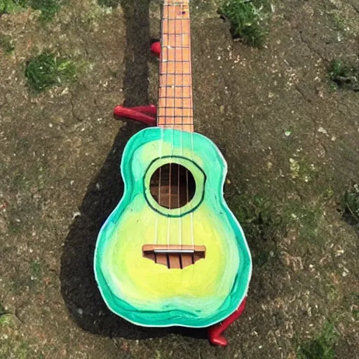 Prompt: avocado ukulele painted by van gogh