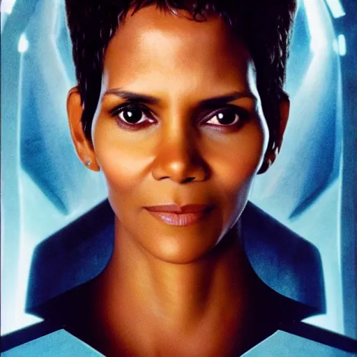 Image similar to a beautiful full body photograph of halle berry as a star fleet admiral from star trek next generation, symmetrical face, extreme realism and detail, 8 k, completely framed, direct lighting, 3 5 mm photo, photorealistic, sharp focus