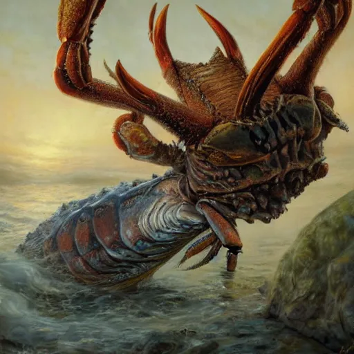 Image similar to deer - crab creature, oil painting by justin gerard, deviantart