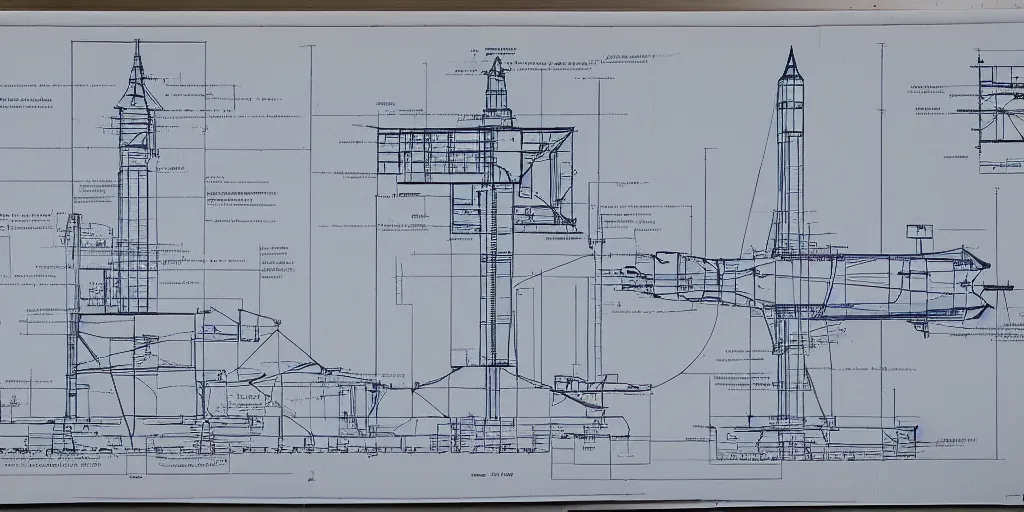 Prompt: blueprints for a ballistic missile launch system, highly detailed, intricate