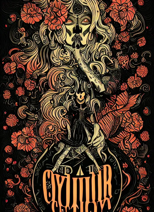 Prompt: a photorealistic dramatic hyperrealistic stylish graphic color poster illustration of the cult, wild flower by joe fenton, color concert poster art design, beautiful dynamic dramatic dark moody lighting, shadows, cinematic atmosphere, octane render, 8 k
