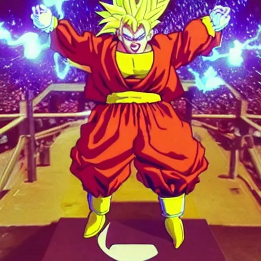 Image similar to ronald mcdonald going super saiyan 3