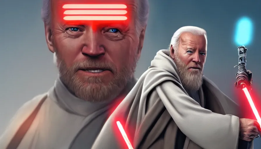 Prompt: joe biden is obi - wan kenobi, billboard image, hyperdetailed, artstation, cgsociety, 8 k