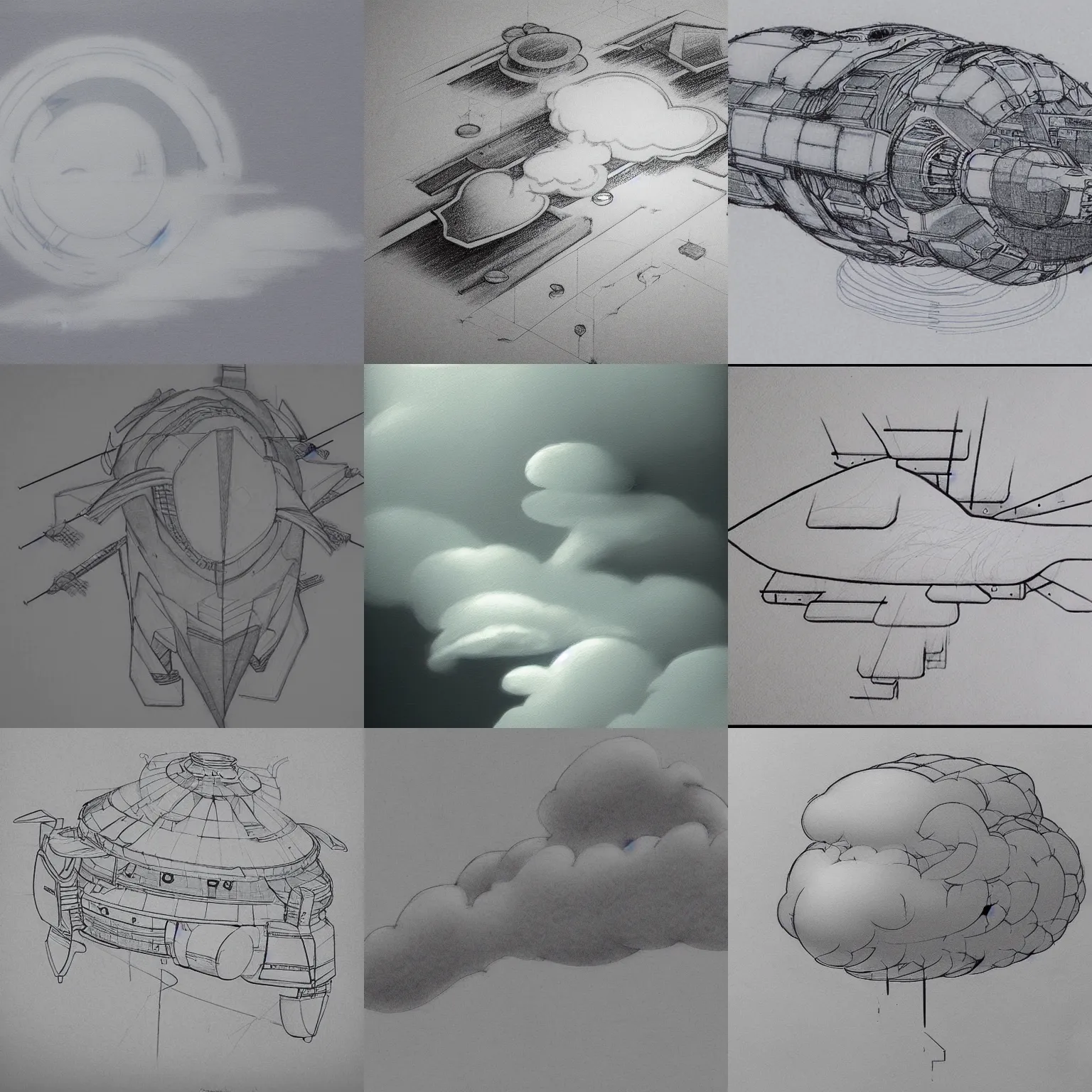 Prompt: Cloud, traditional Japanese concept art, industrial scifi, dreamy technical drawing