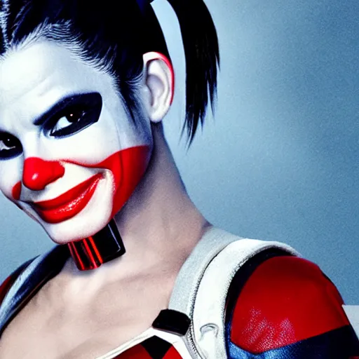 Prompt: Sandra bullock as harley quinn, 8k, high definition, highly detailed, photo-realistic