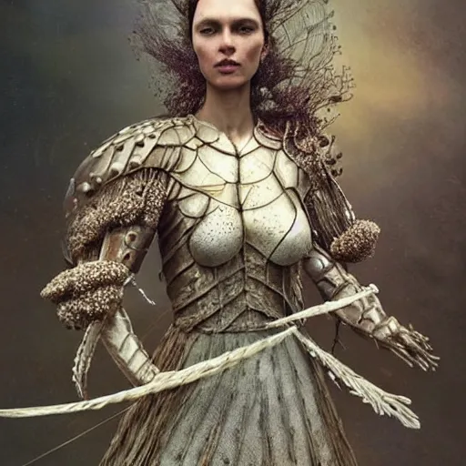 Prompt: brown woman wearing an armor made of jellyfishes. super detailed. layered. textured. award winning. refracted lighting. soft. fragile. by ray caesar. by louise dahl - wolfe. by andrea kowch. by tom bagshaw. surreal photography